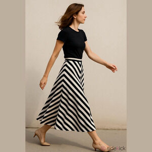 ✨Host Pick✨ Ann Taylor Long Maxi Striped A-Line Skirt Cream and Blue SZ 10P